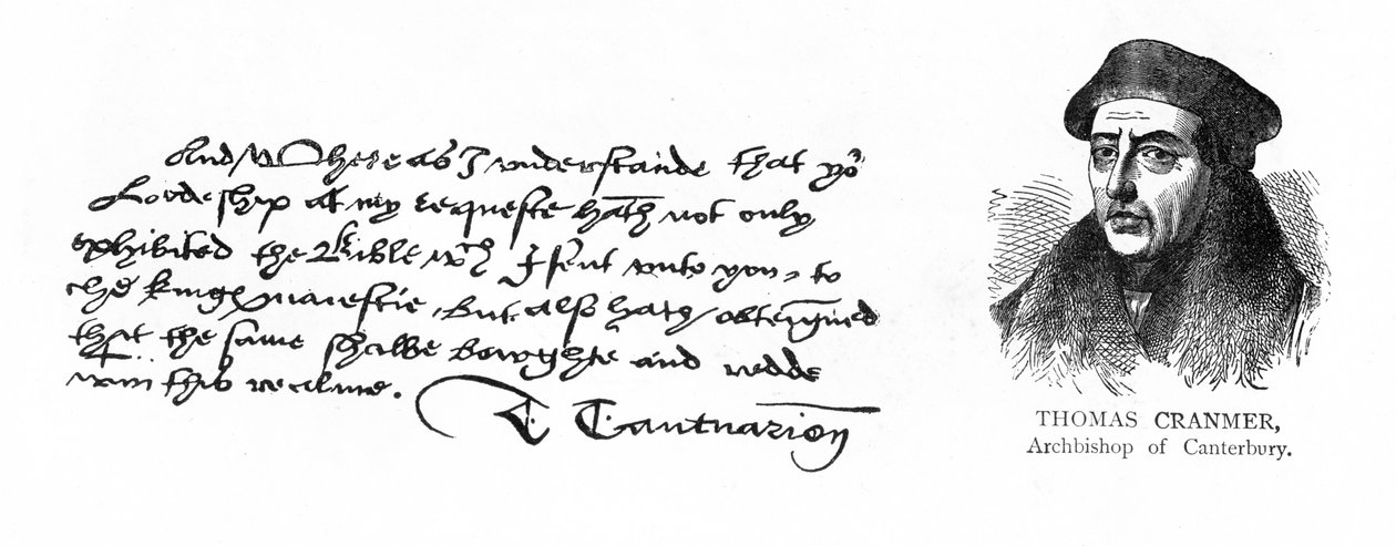 Handwriting and signature of Archbishop Cranmer from a letter to Thomas Cromwell, thanking him for obtaining Henry VIII