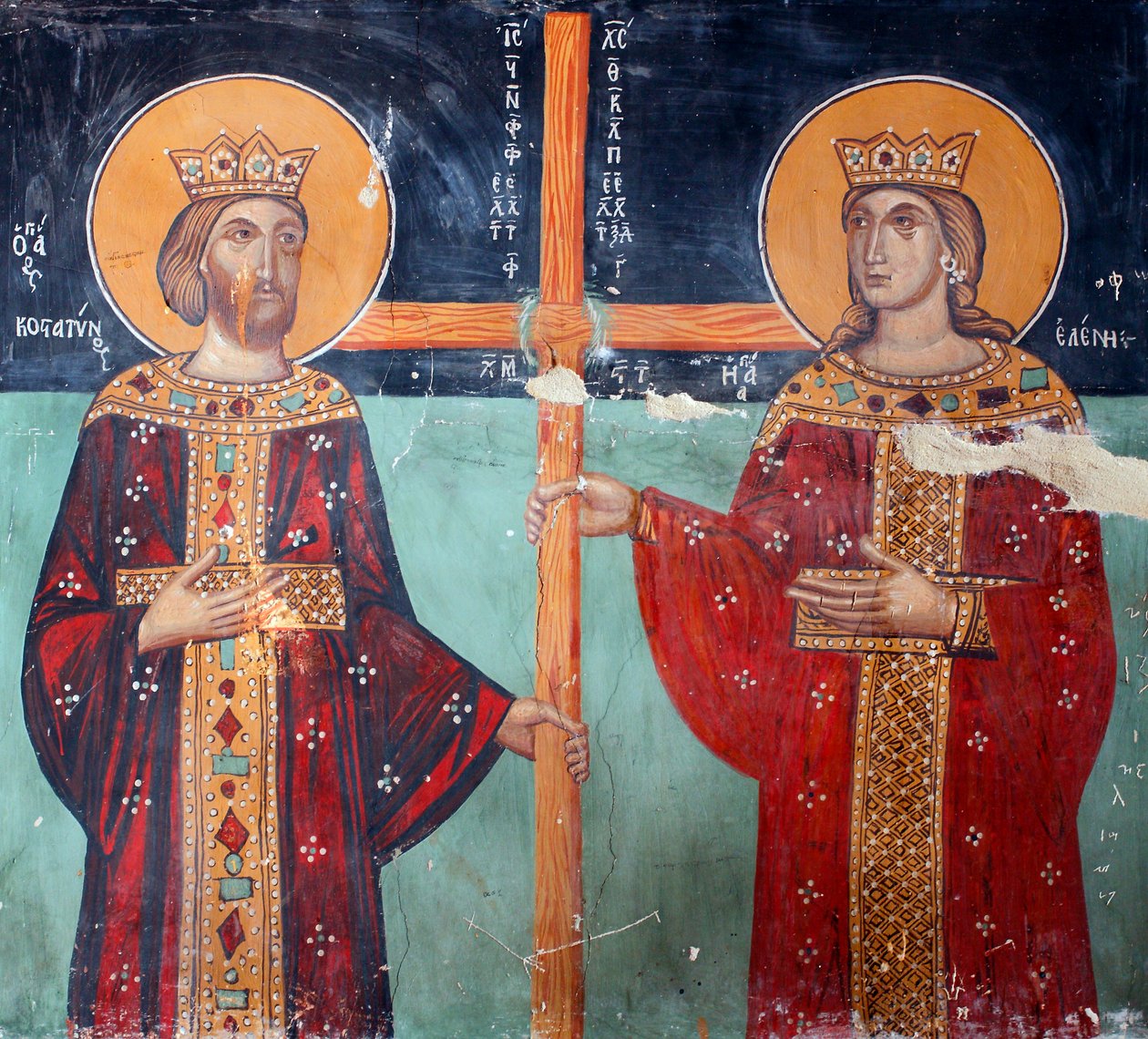 Byzantine Fresco from the 15th century Emperor Constantine and his Mother Helene by Unknown