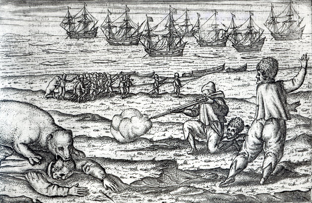 Sailors attacked by polar bears, illustration from 