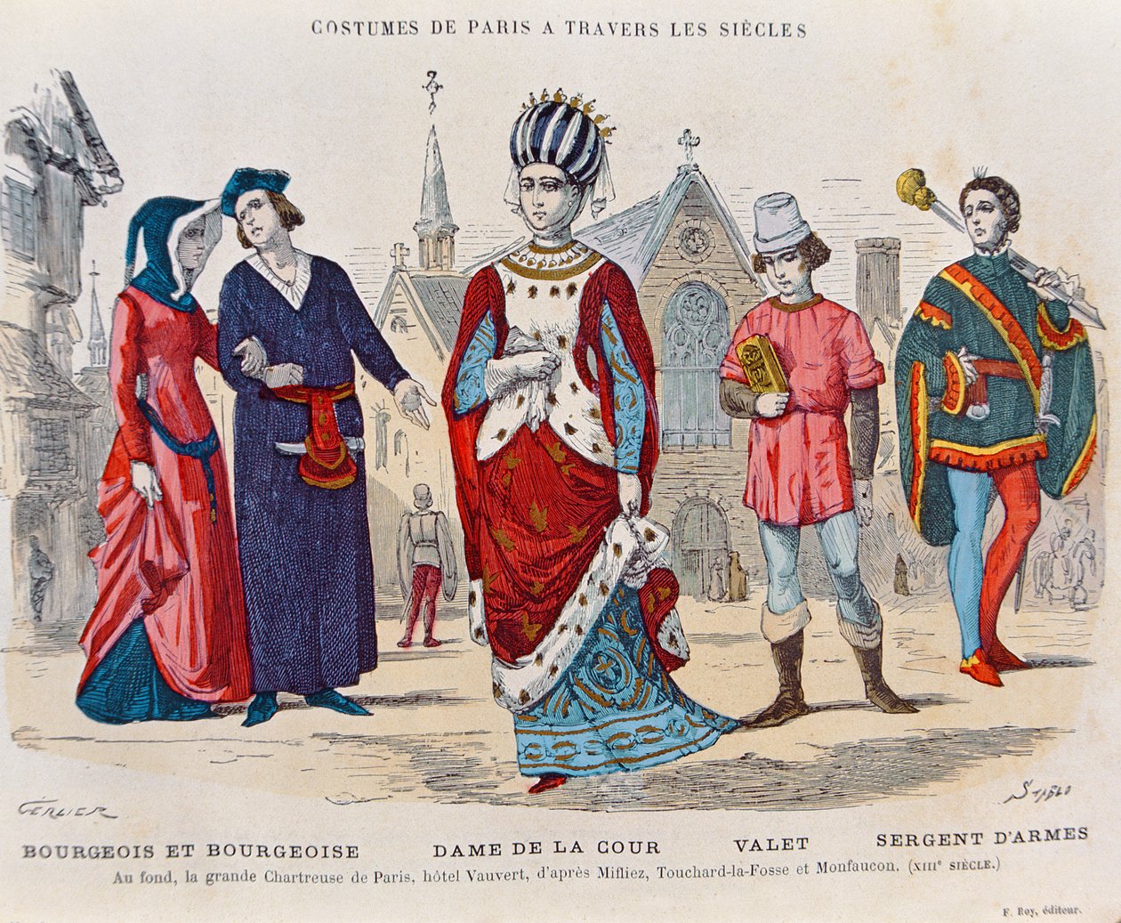 Court Costumes in France during the 13th Century, illustration from 