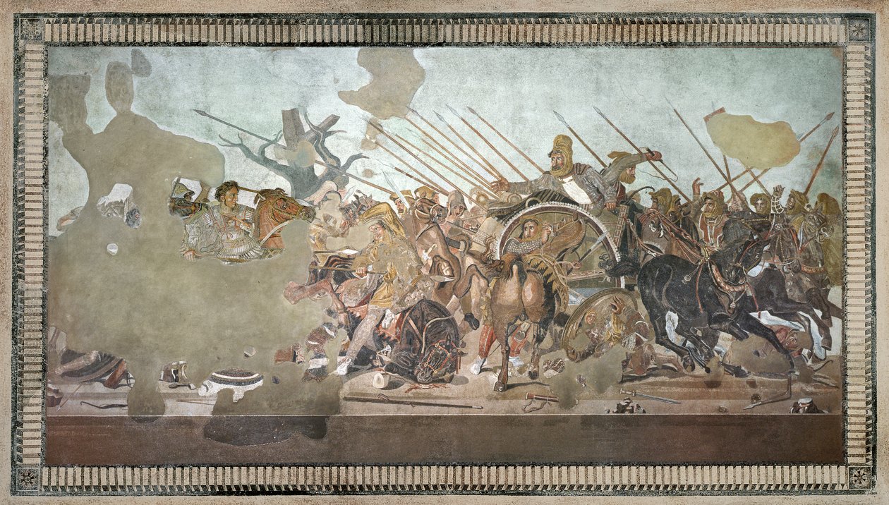 The Alexander Mosaic, depicting the Battle of Issus between Alexander the Great and Darius III in 333 BC, Roman floor mosaic removed from the Casa del Fauno by Roman