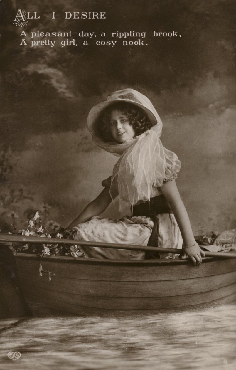 Girl in boat by (after) English photographer