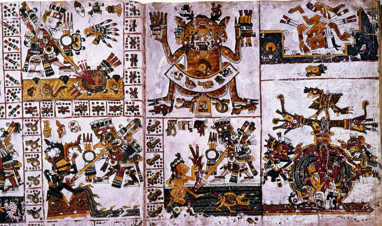 Detail from a Facsimile Copy of a Page of the Codex Borgia Showing the Attacks of Tlauizcalpantecuhtli, the God Venus by Unknown