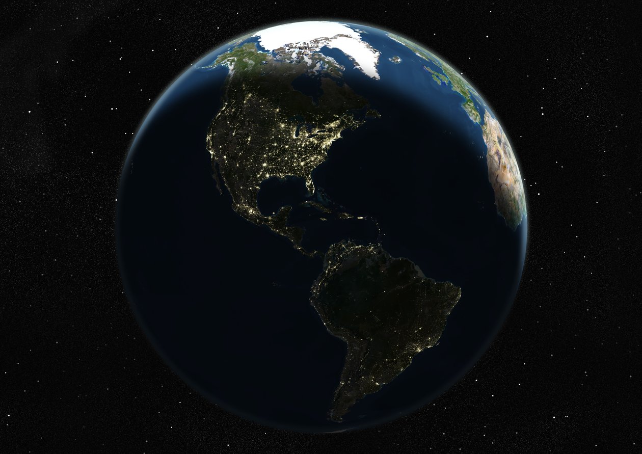 Globe Centred on the Americas, True Colour Satellite Image by Unknown