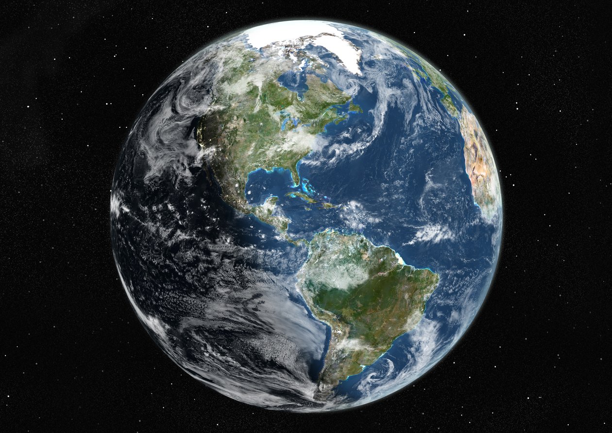 Globe Centred on the Americas, True Colour Satellite Image by Unknown