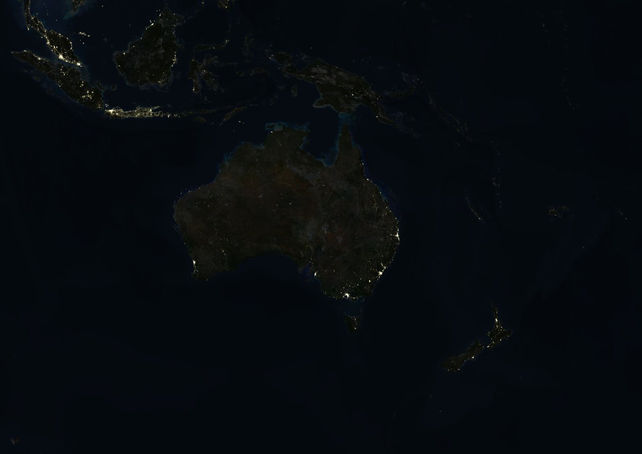 Oceania at Night, True Colour Satellite Image by Unknown