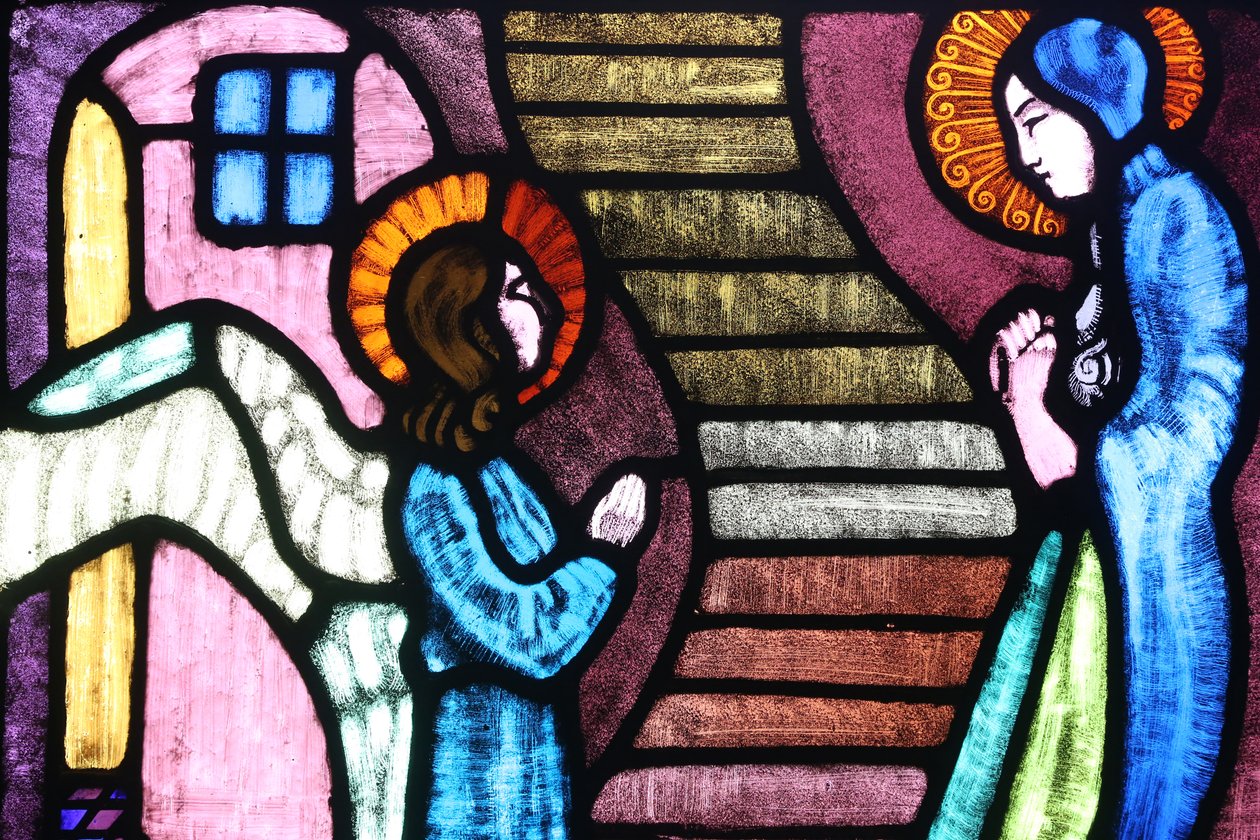Saint Paul Church, Stained Glass Window by A Poncet, The Annunciation to the Blessed Virgin Mary by the Angel Gabriel, Geneva, Switzerland by Unknown
