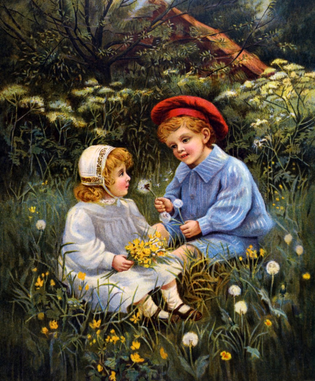 Siblings Playing in a Field by Unknown