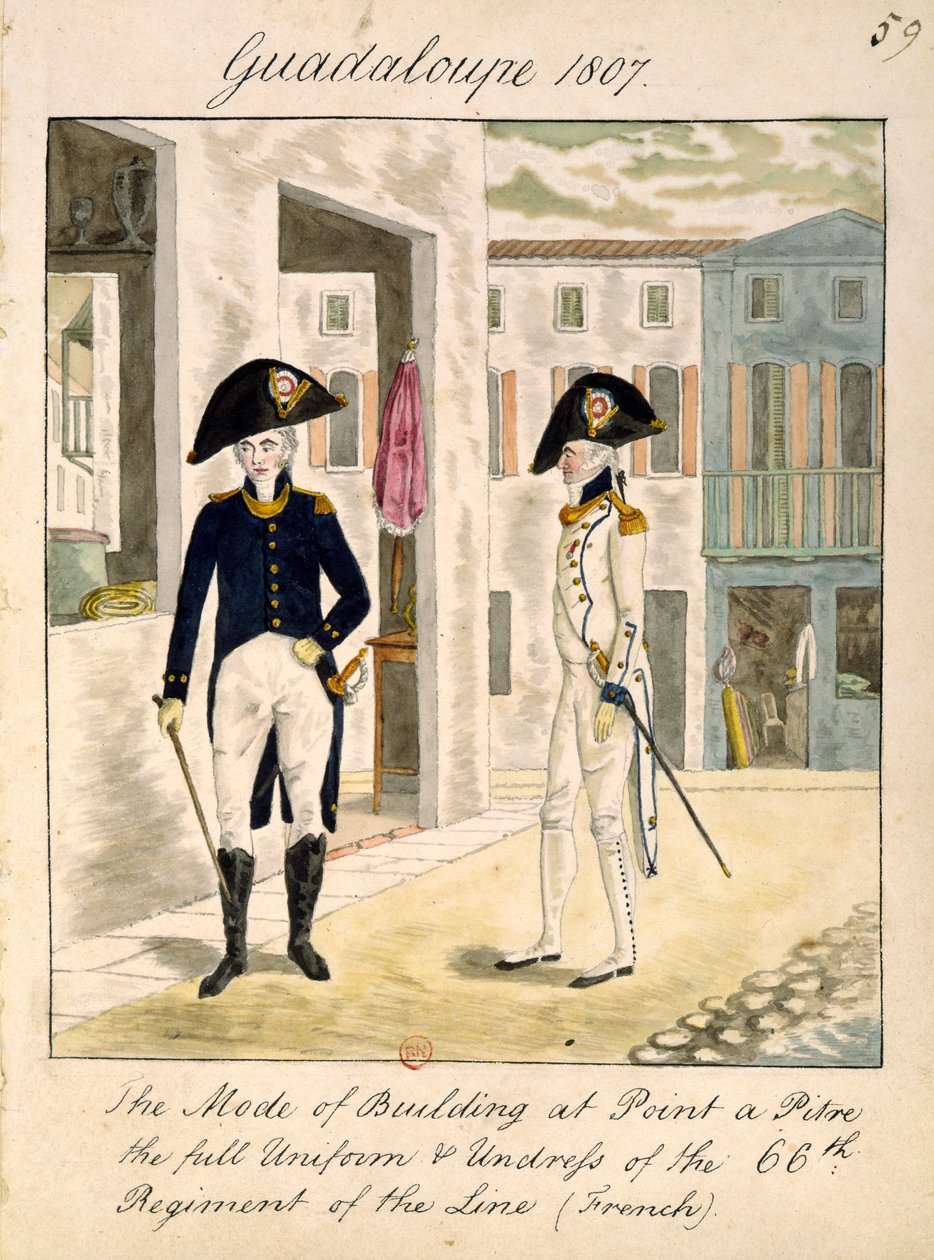 Uniforms of the 66th Regiment of the Line in Pointe a Pitre, Guadeloupe by English School