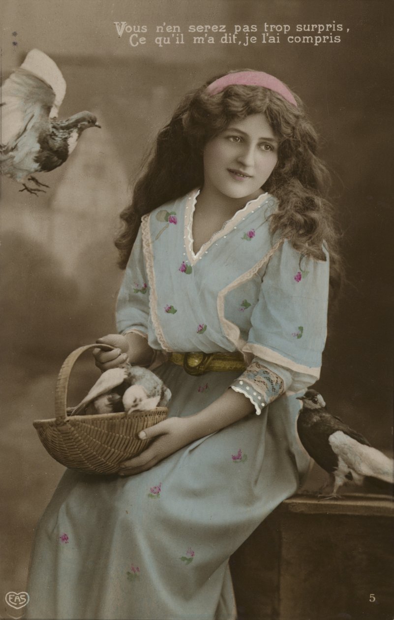 Girl Feeding Doves by French Photographer