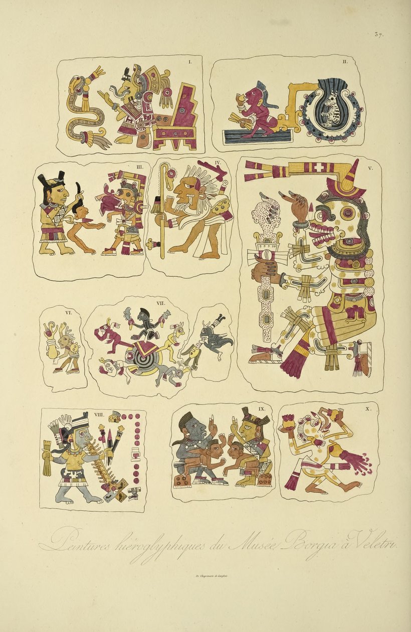 Hieroglyphic Paintings from the Borgia Museum, Veletri, Illustration from Vues des Cordillères et Monumens des Peuples Indigènes de l