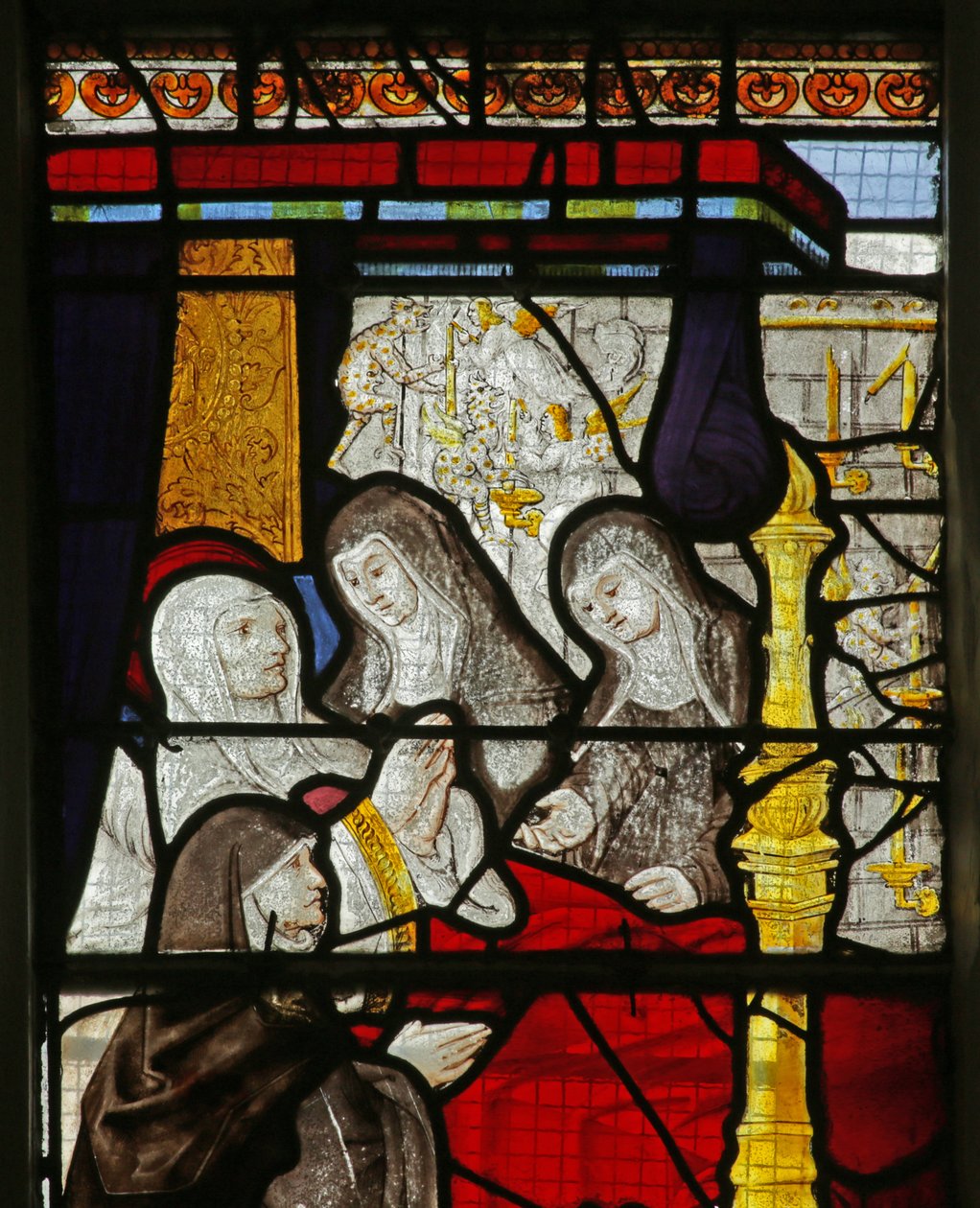 Window depicting Angels and Demons at the Death of Saint Genevieve by French School