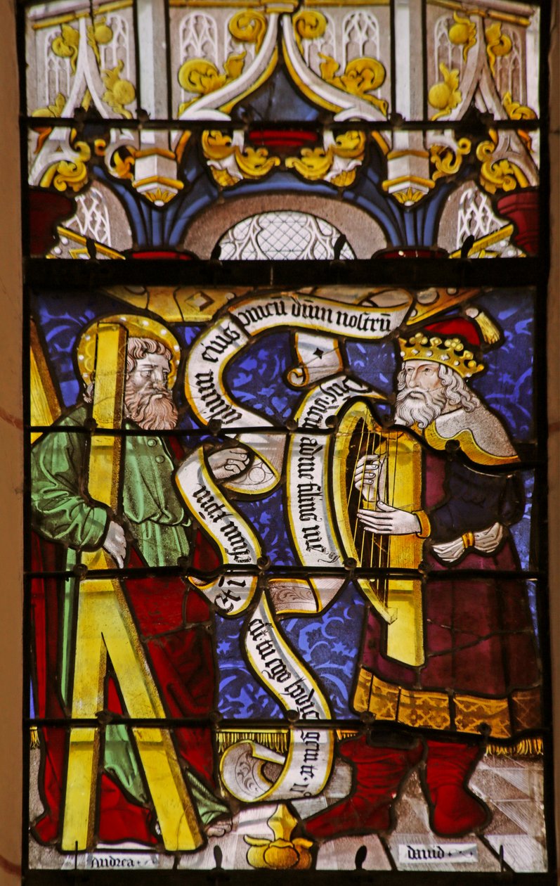 Window depicting Saint Andrew and King David with Harp by French School