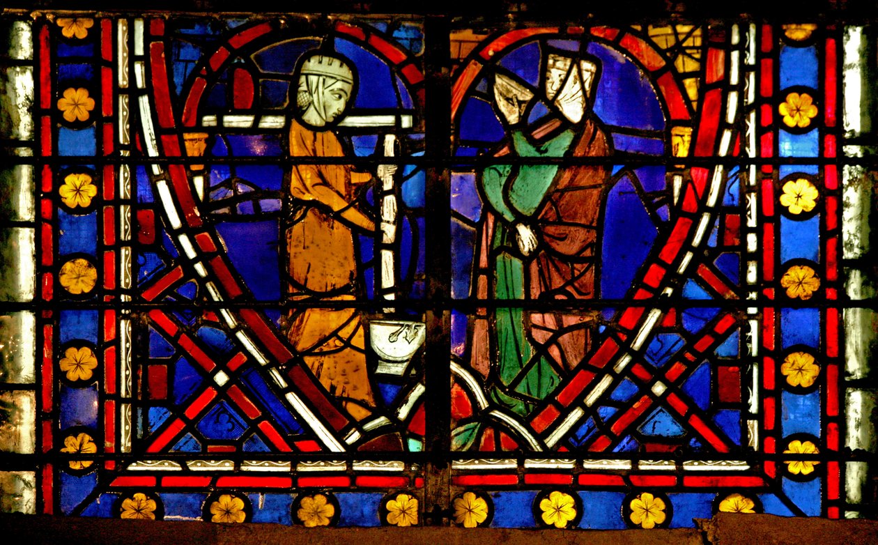 Window depicting Scene from the life of Saint Germain: the Saints Mother attempting a Miscarriage by French School