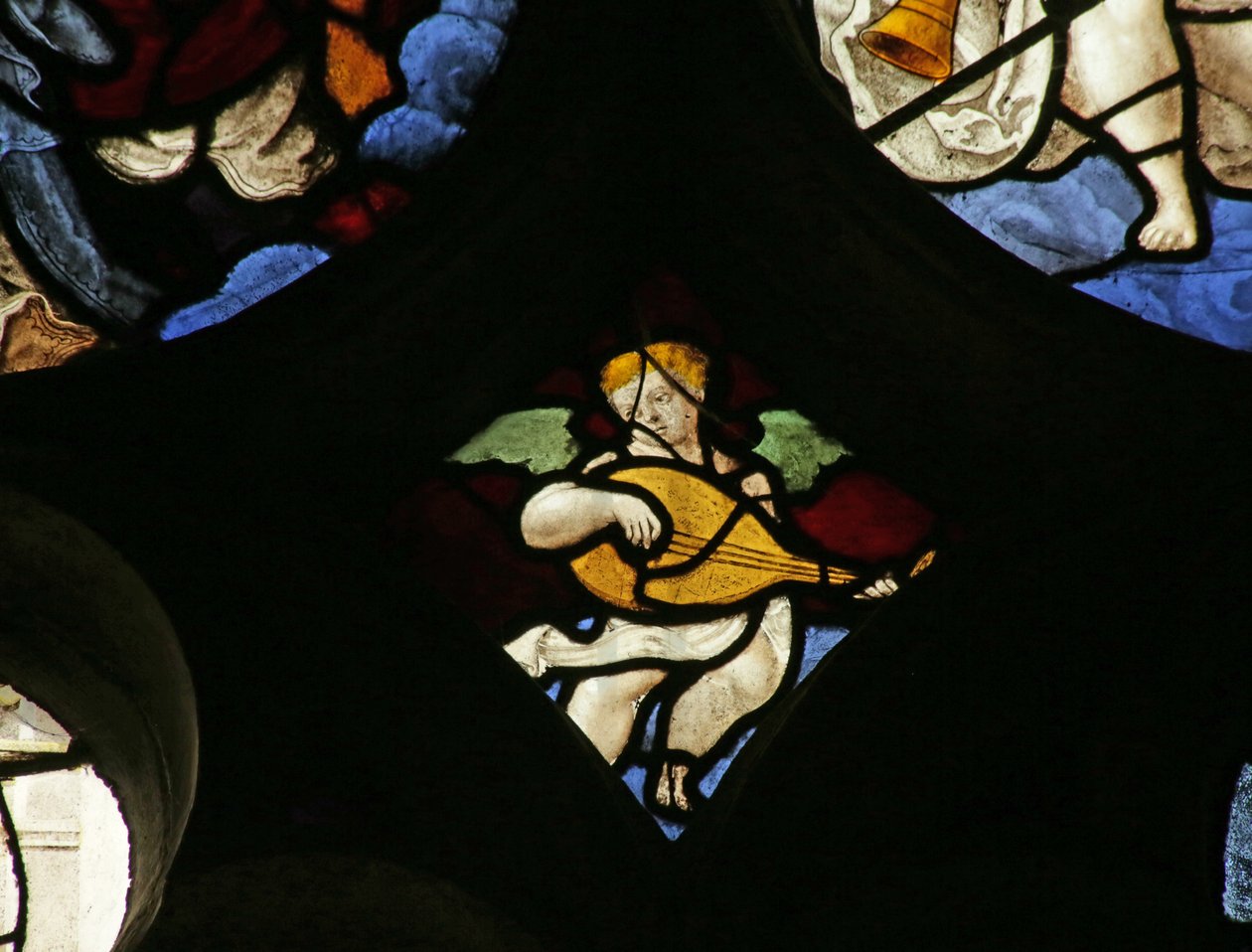 Window depicting a musical Angel with lute by French School