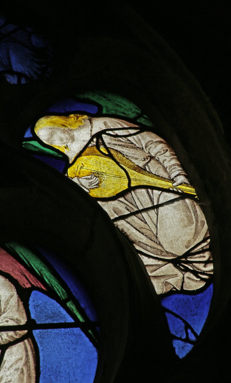 Window depicting musical Angel with lute by French School