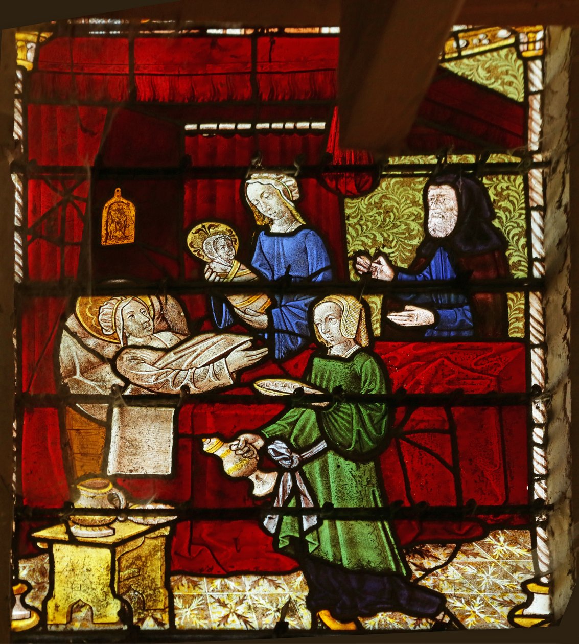 Window depicting the Birth of the Virgin Mary by French School