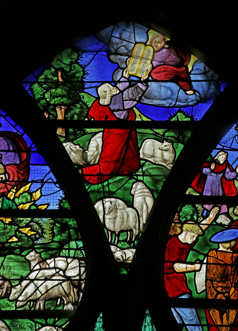 Window depicting the Israelites collecting manna in the desert by French School