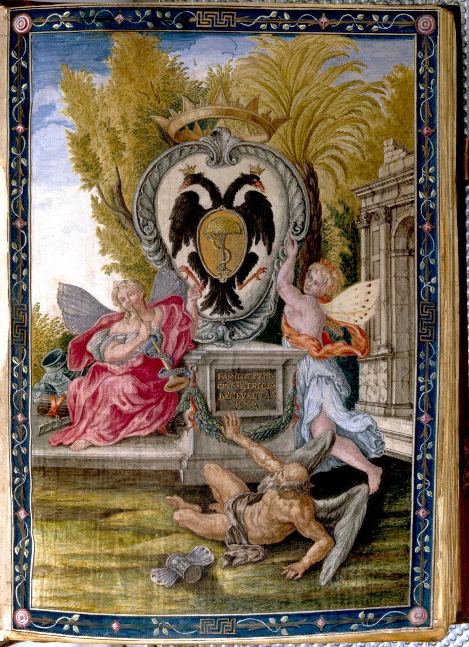Crest of a Noble Family from Benevento, the Pedicini: Illuminated Page from the Missal Known as the Dragone, Housed in the Biblioteca Capitolare in Benevento by Unknown