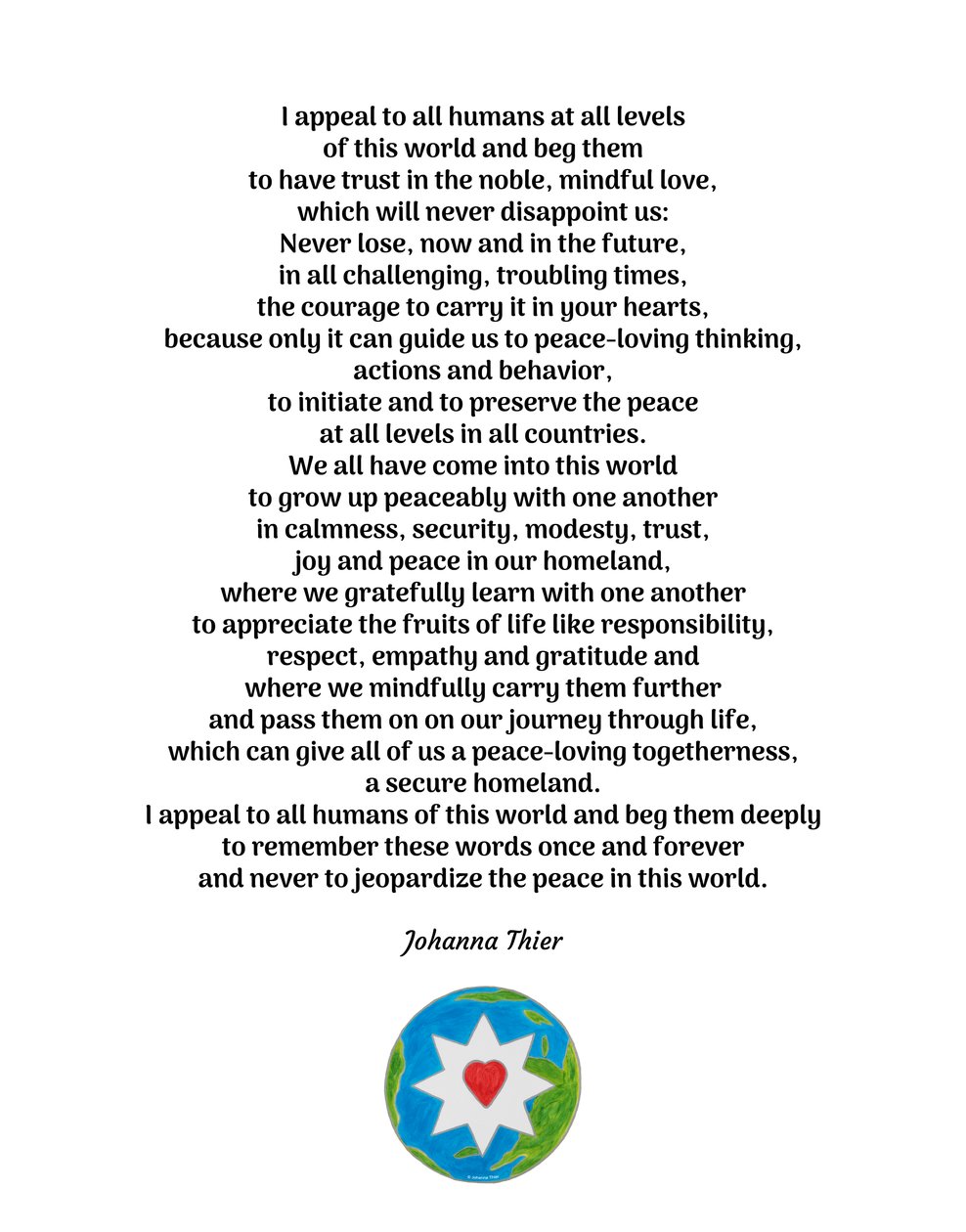 Peace Message with the Star of the Noble, Mindful Love for all Humans of this World by Johanna Thier