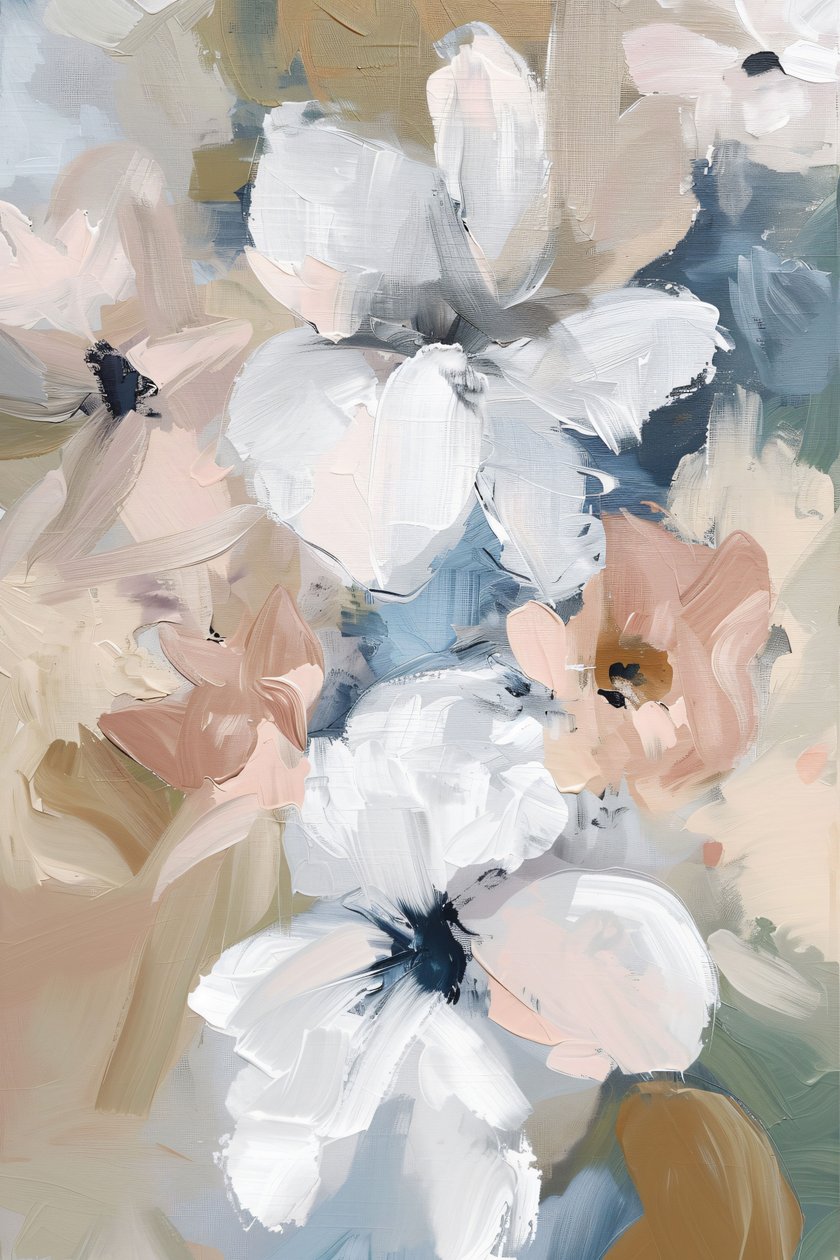 Abstract Flowers Pastel Neutral Art by F. Abderrahim
