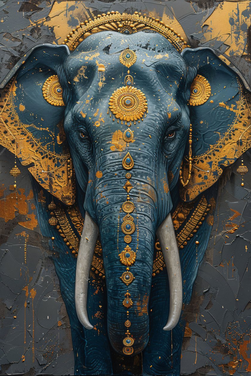 Abstract Painting Majestic Blue Indian Elephant by F. Abderrahim