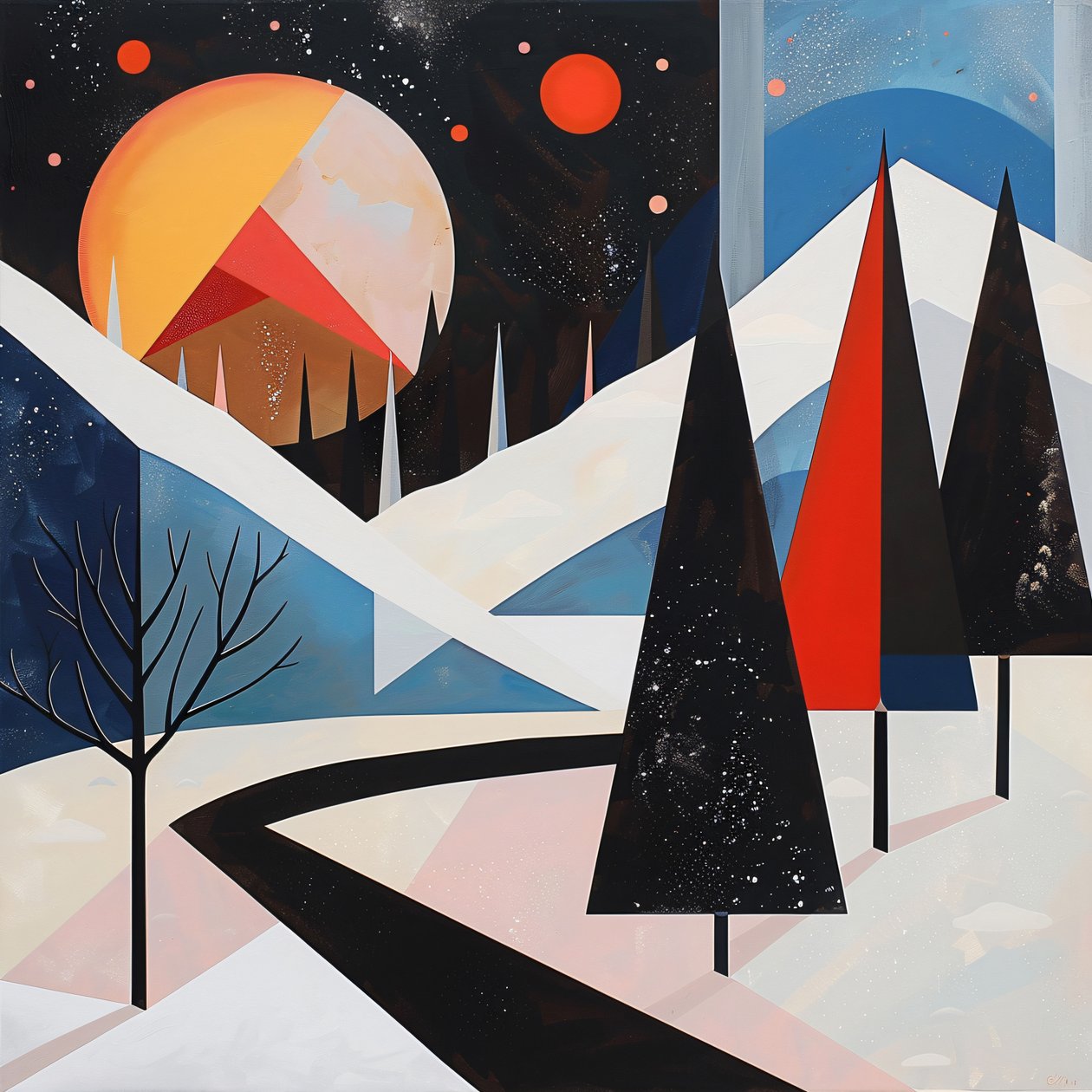 Geometric Shape with Abstract Trees & Winter Landscape by F. Abderrahim
