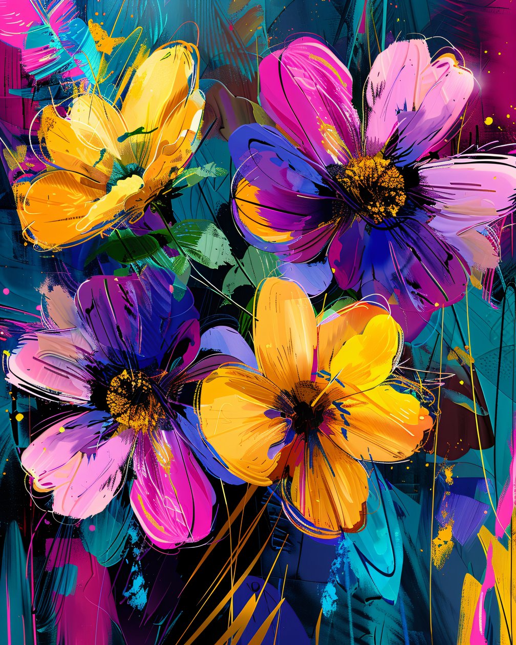 Abstract painting: hand drawn garden & flowers by F. Abderrahim