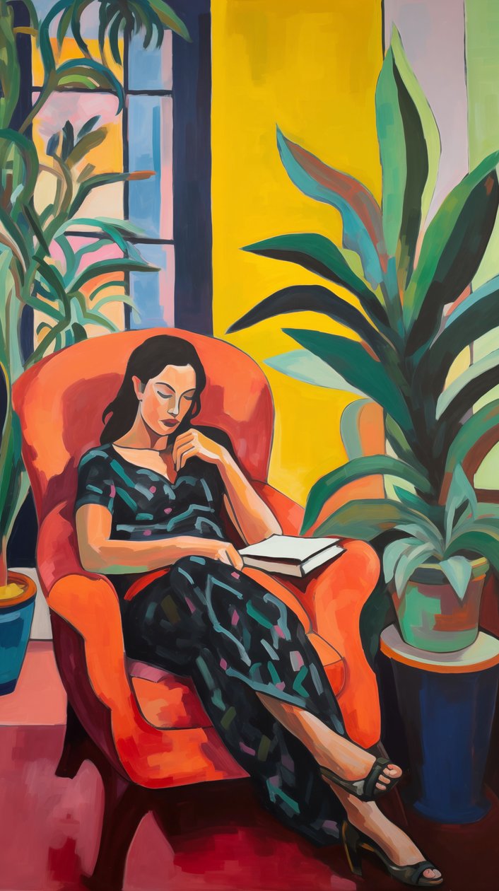 Matisse Style Painting Woman in Chair by F. Abderrahim
