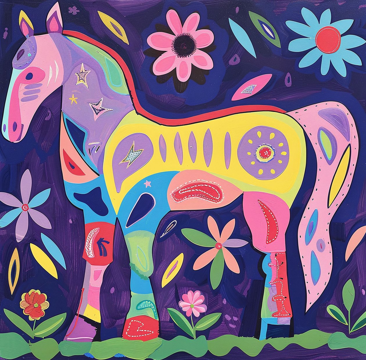 Abstract Canvas Painting Horse Cut Out with Irregular Line by F. Abderrahim