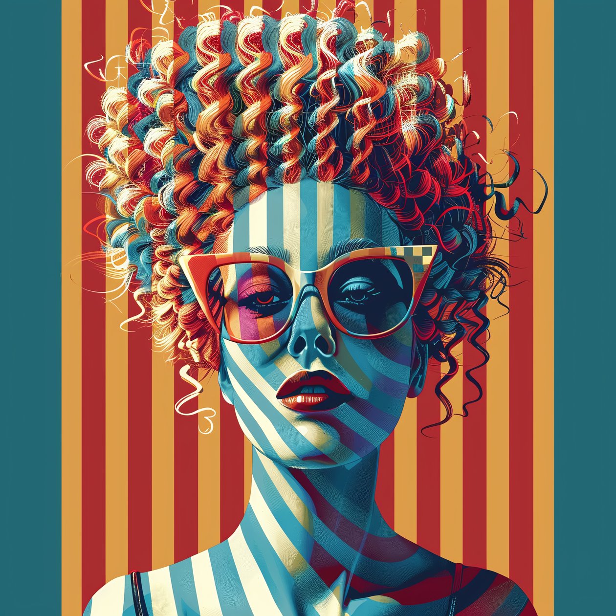 Blonde Woman Face with Big Curly Hair by F. Abderrahim