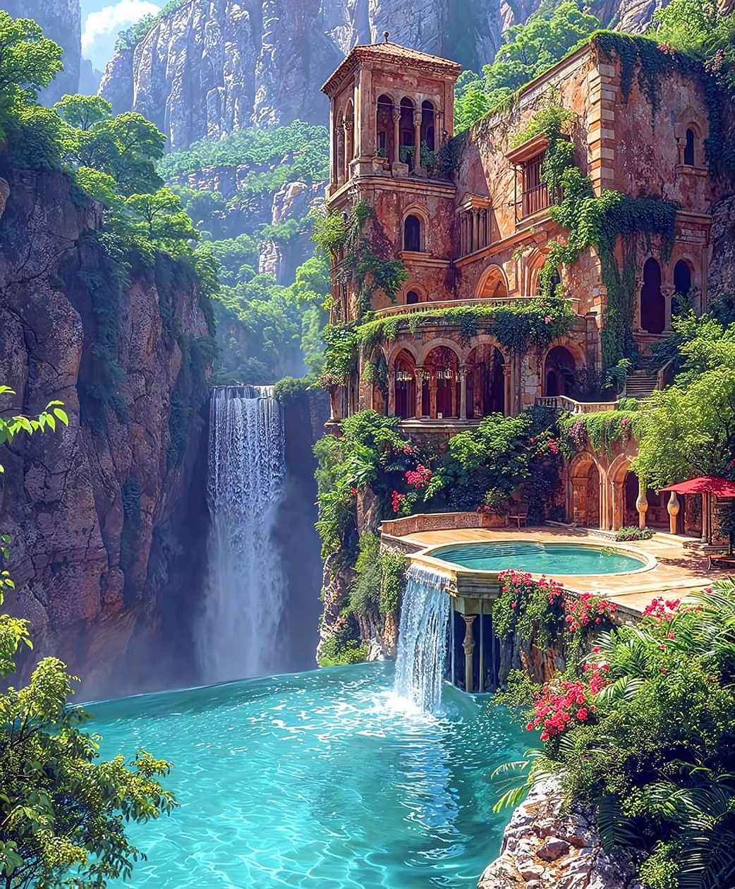Cascades in a Surreal City Illustrating the Civilization of Atlantis by F. Abderrahim