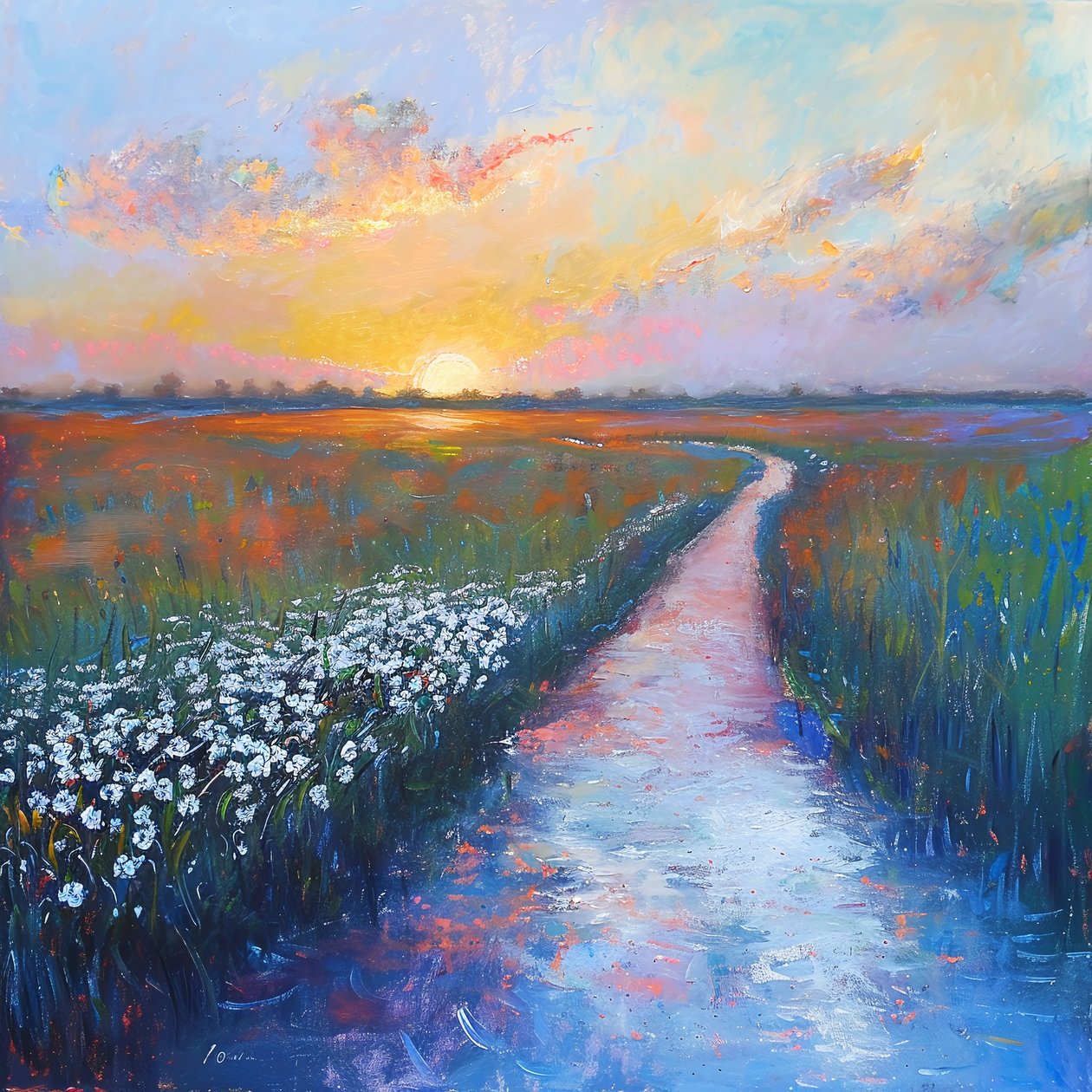 Abstract Oil Painting Pastels Landscape by F. Abderrahim