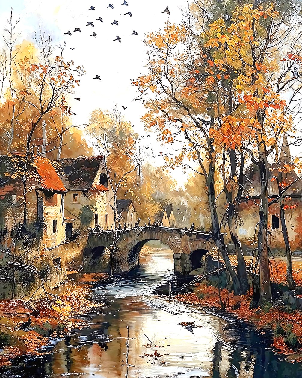 Traditional house and bridge over the river by F. Abderrahim