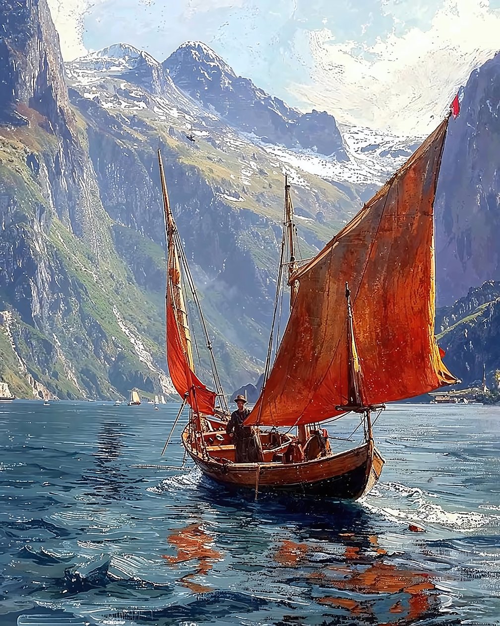 A Sailboat in a Valley Between the Mountains by F. Abderrahim