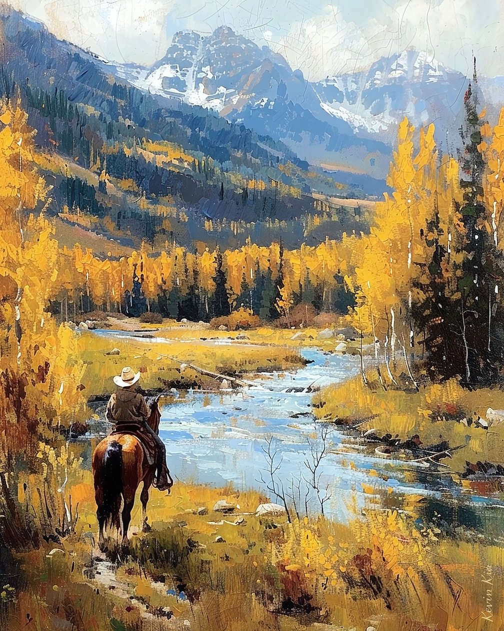 Knight on Horseback in Landscape with Lush Hills by F. Abderrahim