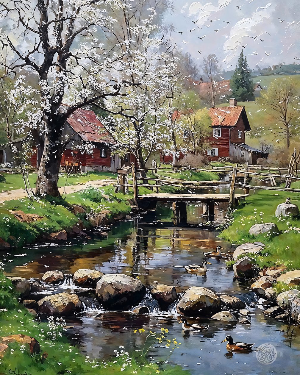 The Mill Cottage in Spring by F. Abderrahim