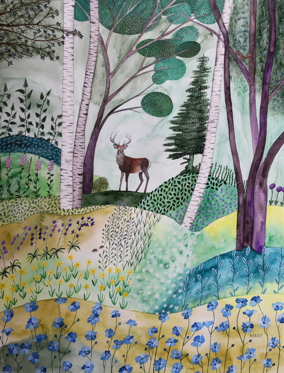 Spring in the Forest by Marys Watercolors