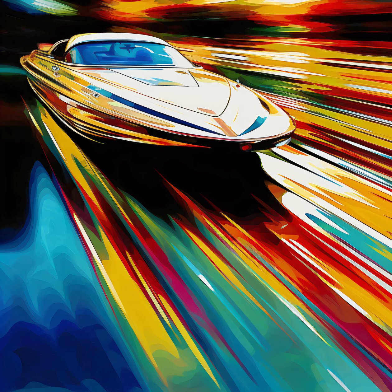 Glide Through Light: Speedboat on a Shiny Road by F. Abderrahim