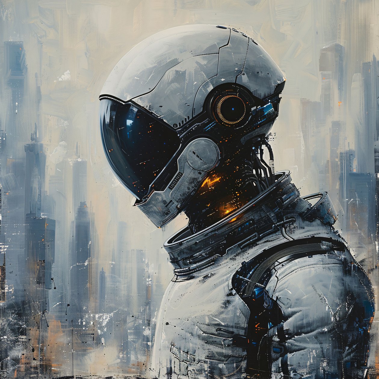 A man in a white space suit with a helmet by F. Abderrahim