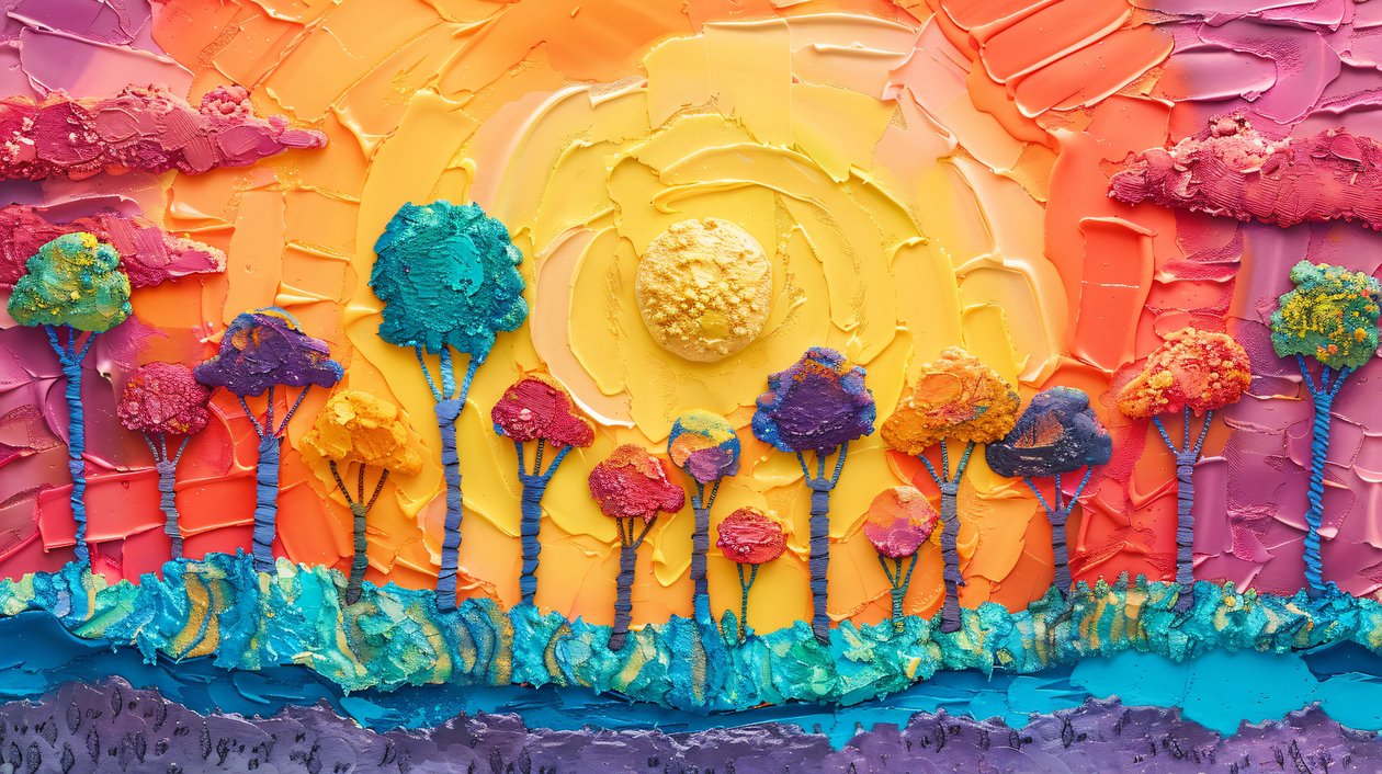 Plasticine Panoramic Arboreal Scene with Bright Colors by F. Abderrahim