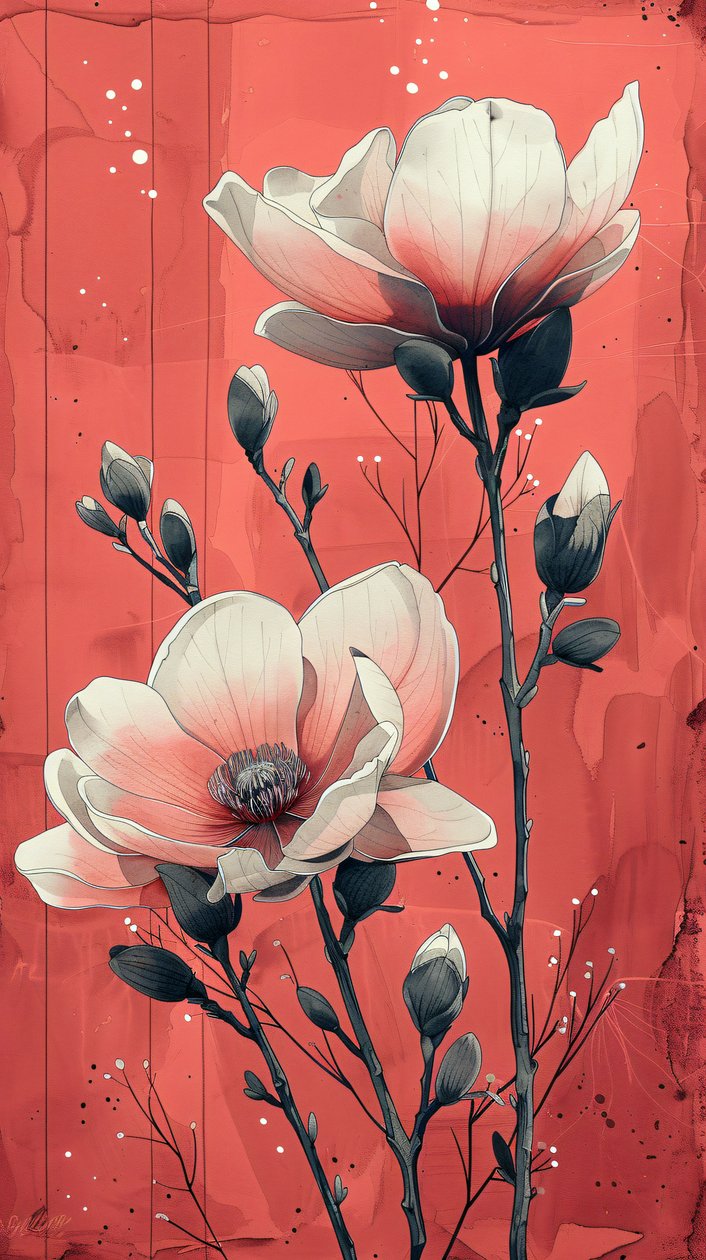White Roses with Red Background by F. Abderrahim