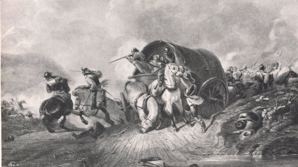 An Attack on a Baggage Wagon: An Incident at the Battle of Naseby, illustration from 
