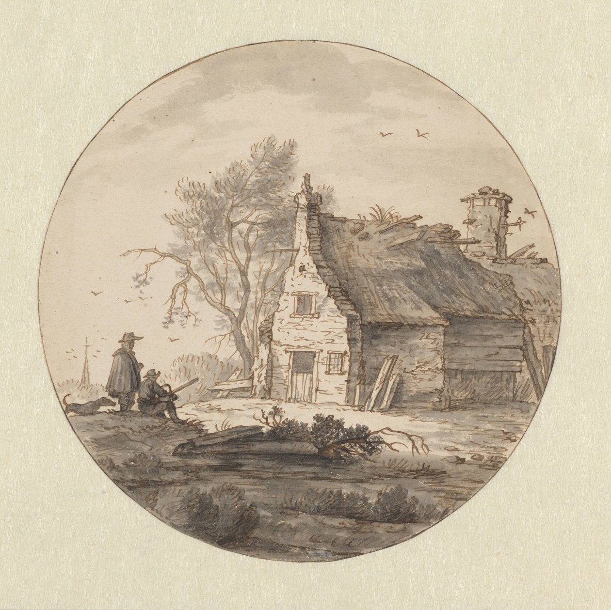 Dilapidated Farmhouse with a Draftsman by Aarnout ter Himpel