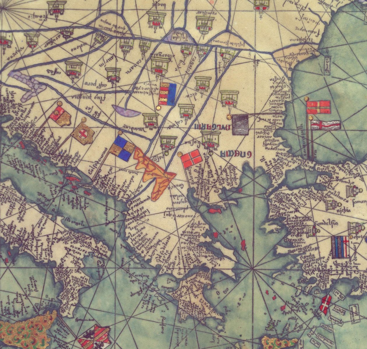 Map of Eastern Europe, View from the South. Catalan Atlas by Abraham Cresques