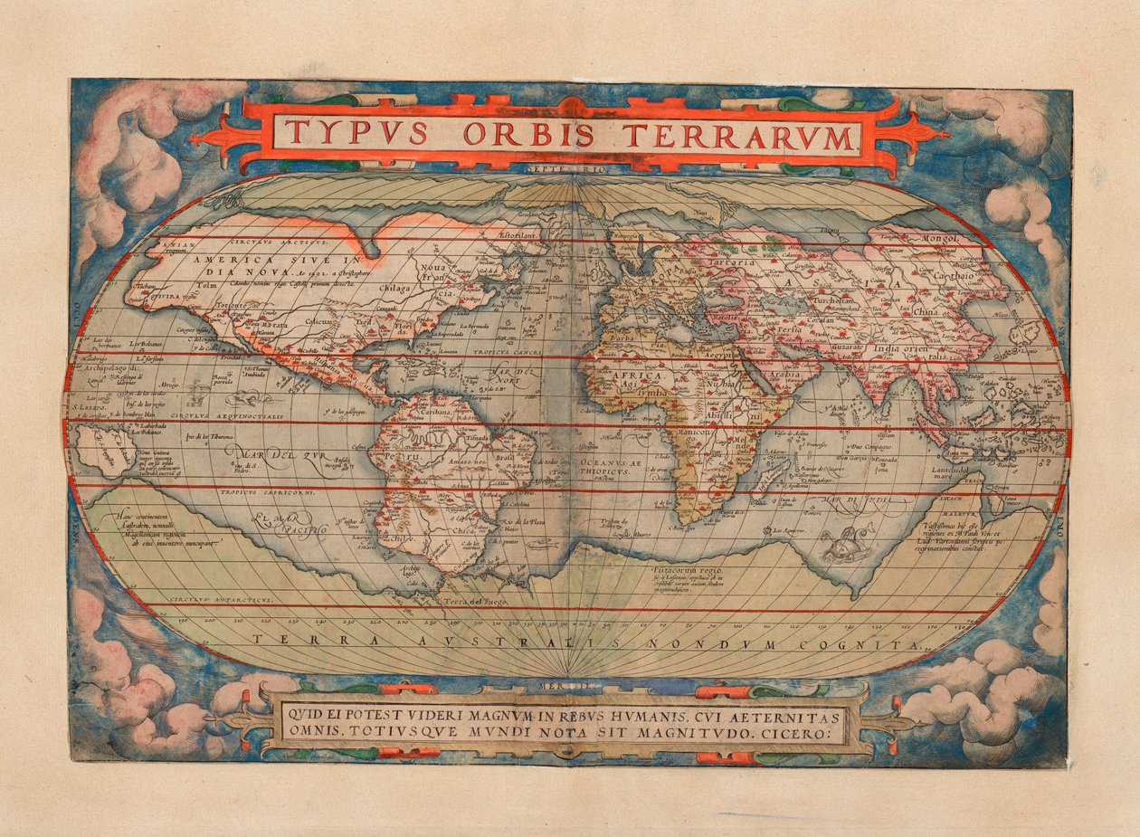 The Map is Published in (1579) and Shows the World Map by Abraham Ortelius