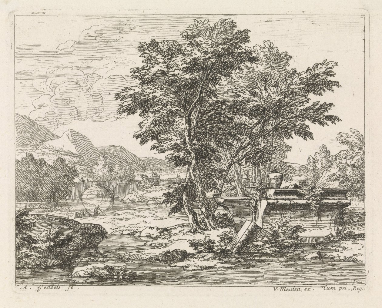 Landscape with a Classical Ruin by Abraham Genoels
