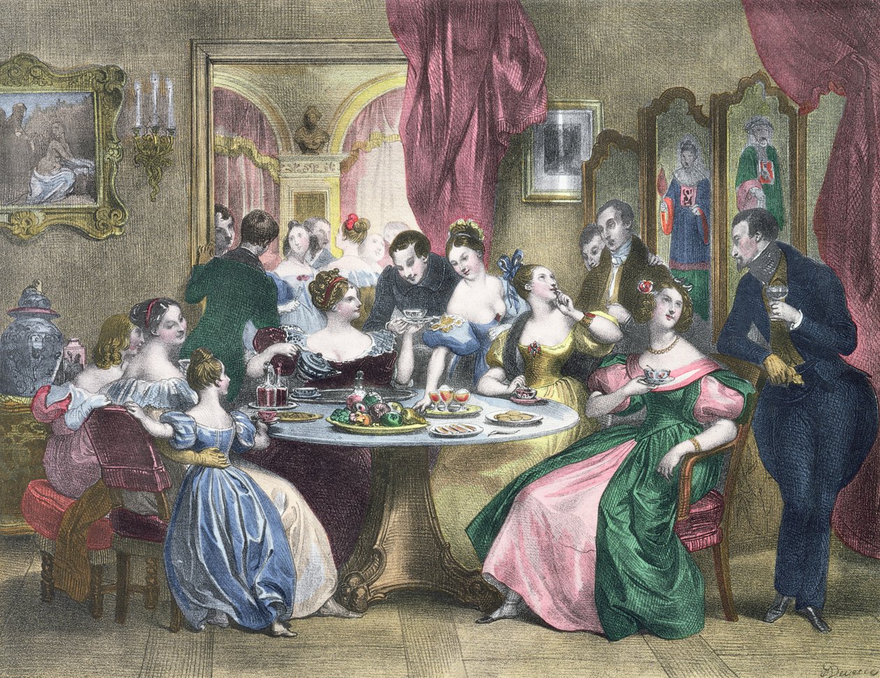 Tea in High Society in France, c. 1840 by Achille Devéria