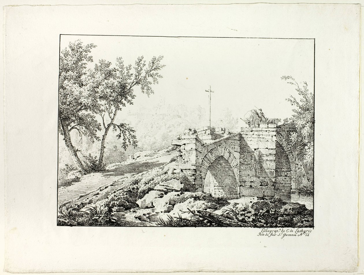 Landscape with Bridge by Achille Etna Michallon