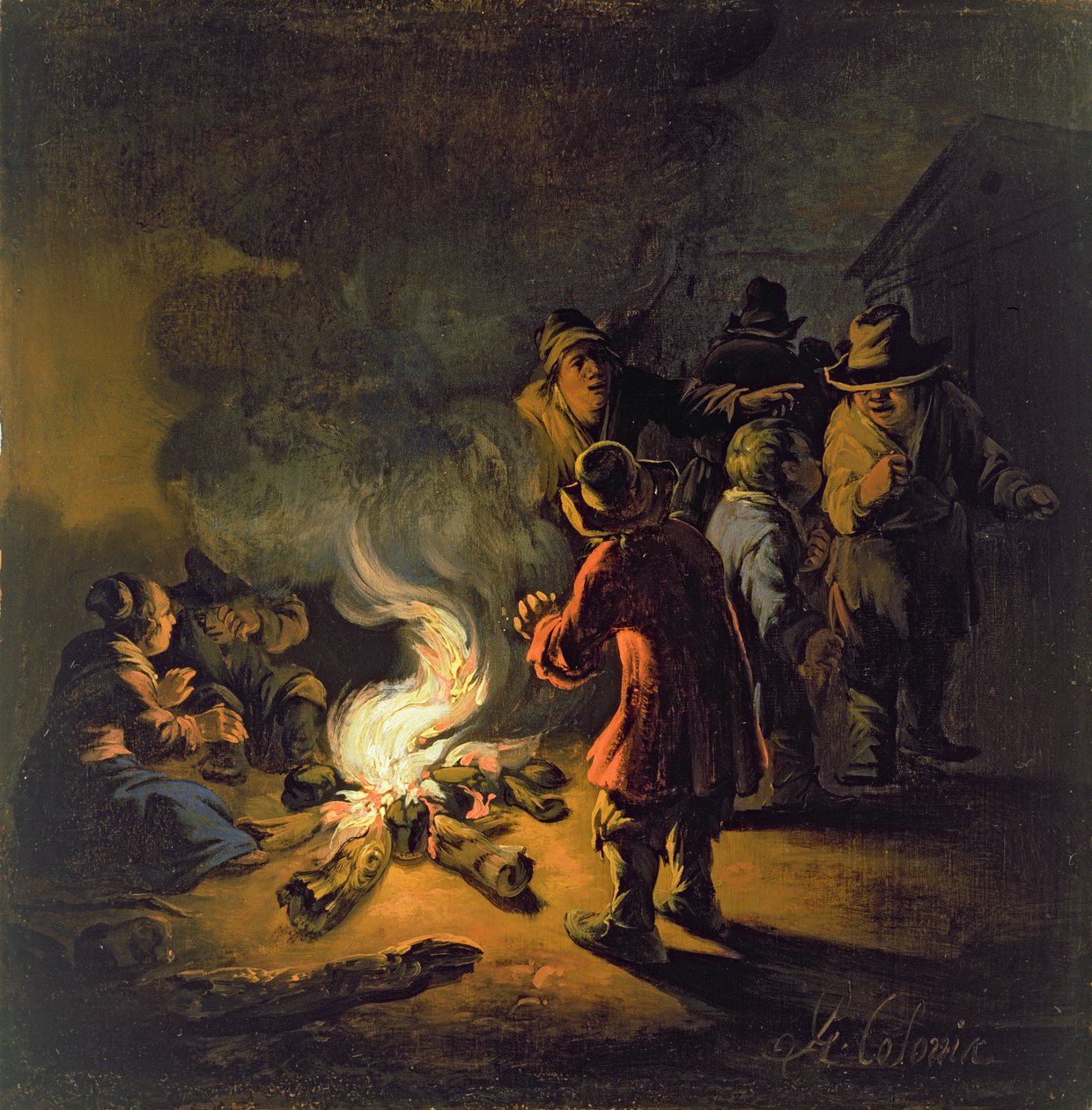 Peasants Around a Bonfire by Adam Colonia